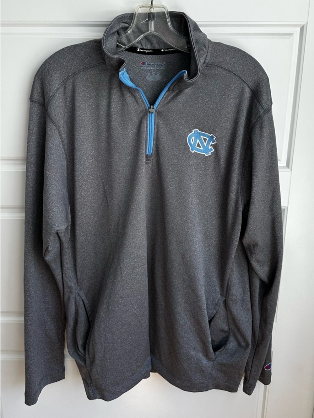 UNC Grey Champion Quarter-Zip Pullover with Carolina Blue Logo Size Large